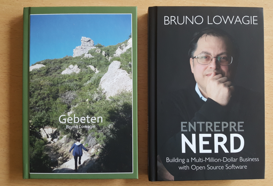 Two hardcover books: Gebeten and Entreprenerd