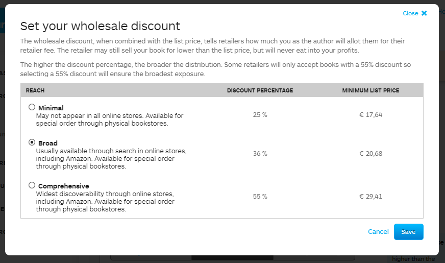 Percentage options distribution fee